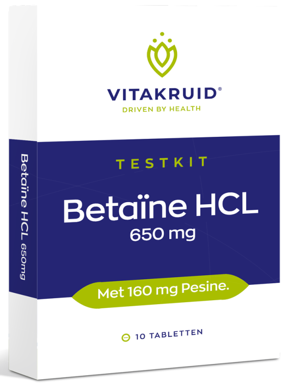 Koop Vitakruid Betaine HCL 650mg Testkit Tabletten